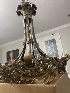 Huge Antique French Basket Chandelier With Crystals