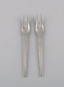 Two Georg Jensen Caravel Cold Meat Forks In Sterling Silver 