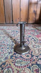 Antique Early Primitive Metal Hogscraper Pushup Candleholder 6 75 Patina