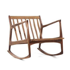 Kofod Larsen For Selig Mid Century Danish Walnut Rocking Lounge Chair