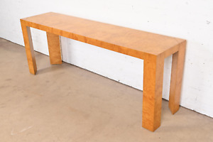 Milo Baughman Style Mid Century Modern Burl Wood Console Table Circa 1970s