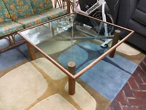 Mcm Coffee Table Wood Chrome W Glass Top 1960s Or 1970s 