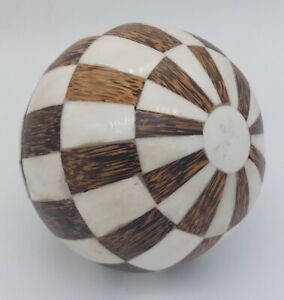 Antique Victorian Bone And Wood Carpet Ball 5 Checkered White Brown 