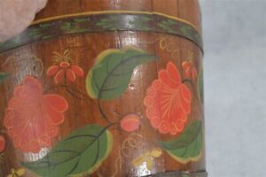 Antique Old Bucket W Handle Pail Paint Decorated Wood 1800 Original