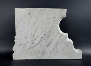 Antique Victorian Carved Marble White Corbel Cornice Scroll Mantel Keystone