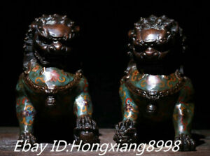 8 Old China Bronze Cloisonne Enamel Foo Fu Dog Guardion Lion Statue Pair
