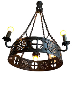 Antique Wrought Iron 6 Light Gothic Chandelier Rewired
