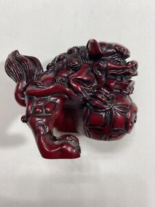 Asian Chinese Foo Fu Dogs Cinnabar Red Resin Figurine Bookend 2 Tall