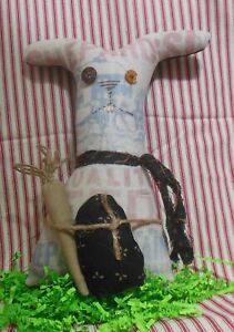 Extreme Primitive Rabbit Feed Sack Bucked Tooth Rabbit With Egg And Carrot