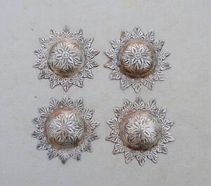 Vintage Indian Mughal Islamic Steel Hand Engraved Shield Dhal Bosses 4pcs