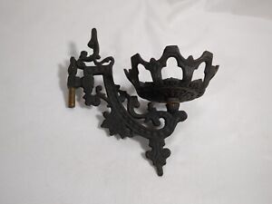 Antique Victorian Black Ornate Cast Iron Wall Mount Oil Lamp Sconce No Mount