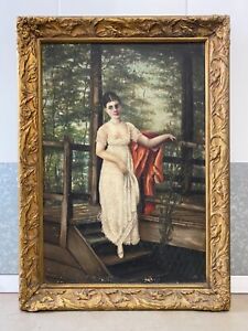  Antique Old 19th C American Southern Folk Art Oil Painting Portrait 1895
