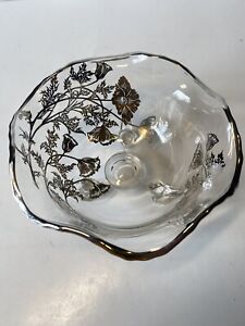 Glass Sterling Silver On Crystal Candy Dish Collectable Bowl