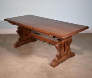  Vintage French Farm Trestle Table Desk Dining Table In Solid Oak Rustic Wood