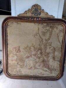 Beautiful Antique French Needlepoint Tapestry Hanging 18thc Romantic Scene
