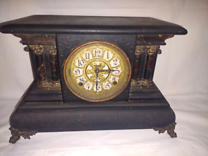 Antique Ebonized 4 Column Adamantine Mantle Clock Parts Or Repair As Found