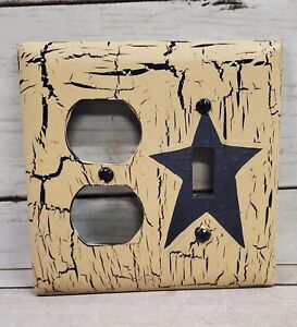 Primitive Crackle Tan Navy Blue Star Combo Switch Outlet Plate