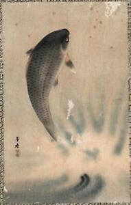 Antique Japanese Watercolour Painting Study Of A Carp 19th Century