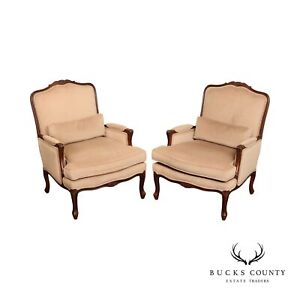 Ethan Allen French Louis Xv Style Pair Of Bergere Lounge Chairs