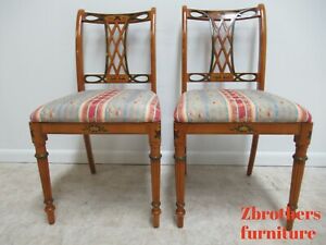 Pair Vintage Paint Decorated Southwood Dining Room Regency Side Chairs B
