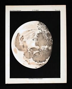 1892 Ball S Astronomy Print Moon 11th Day Waxing Gibbous Lunar Crater Map 35 Key