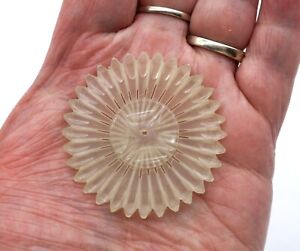 Large Chinese Ice White Jade Sculpted Button Sunburst Design Very Delicate 1