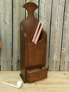 Antique Primitive Vtg Wooden Wall Candle Pipe Box W Drawer