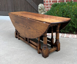 Antique English Coffee Table Bench Drop Leaf Gate Leg Oak Pegged C 1900