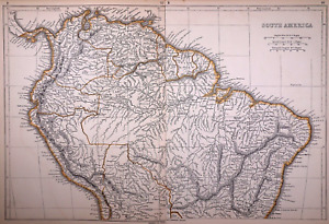 Rare 1853 Map South America Brazil New Granada Guayana 12x18 1639