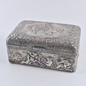 E G Webster Son Silver Plate Victorian Jewelry Cigarette Case W Wood Interior