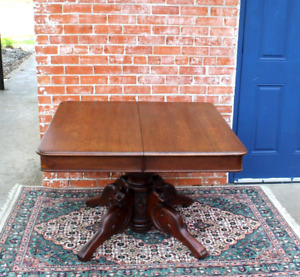 French Antique Tiger Oak Wood Square Kitchen Table Circa 1880