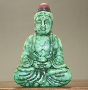 Chinese Master Hand Carved Buddha Shape Old Jade Snuff Bottle 61g Statue L228
