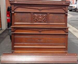Antique Victorian Solid Walnut Full Size Bed Burled Rosewood Inlay Gorgeous