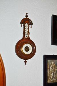 19thc Black Forest Antique Hand Carved Wood Barometer 17 5 Inch