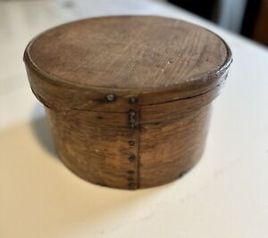 Antique Primitive Wooden Early Circular Pantry Box Lid 8 5 Dia X 4 High 