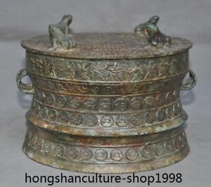 7 Old China Dynasty Bronze Ware Ancient People Symbol Design Drum Clap Tambour