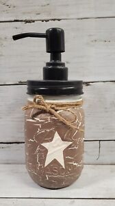 Primitive Crackle Khaki Ivory Star Mason Jar Soap Dispenser Choice Top