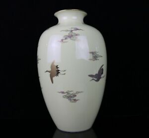 Vintage Fukagawa Arita Japan 9 3 4 H Porcelain Vase Japanese Crane Motif