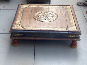 1700 S Ancient Rare Wood Brass Work Floral Bajot Coffee Table Low Royal Table