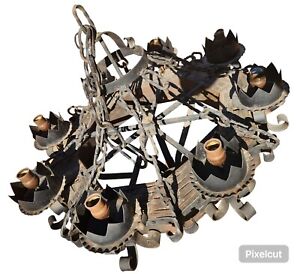 Gothic Spanish Revival Old World Iron Vintage Eight Light Chandelier Large