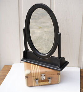 Wooden Oval Mirror Swivel Frame Antique Black Tilt Retro Vintage Gothic Boudoir