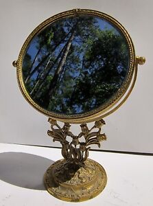 Antique Vtg Makeup Dresser Two Sided Beveled Concave Gold Gilt Filigree Mirror