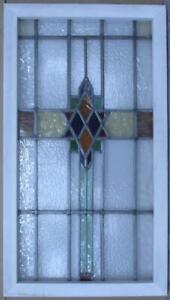 Large Old English Leaded Stained Glass Window Colrful Geometric 18 X 32 1 4 