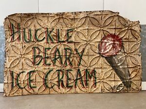  Antique Old Primitive American Folk Art Huckleberry Ice Cream Painted Sign