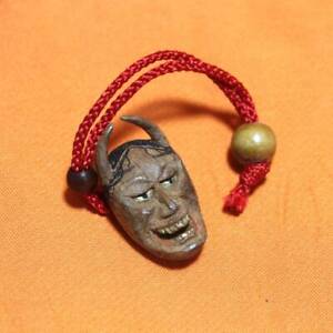 Netsuke Prajna Mask Carving Sagemono Inro Ojime Japanese Amulet Vintage Japan