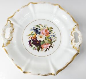 Antique Old Paris Floral Decorated Plate Handled Bowl Dish