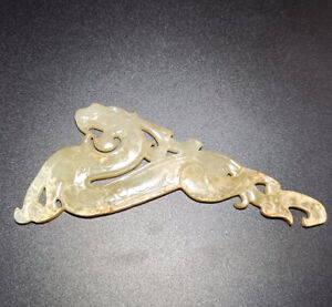 Old Chinese Hand Carved Hetian Jade Dragon Pendant