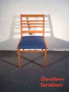 Danish Modern Ladder Back Wood Arm Chair Blue