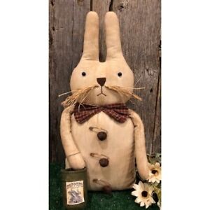 New Primitive Easter Aged Rusty Bell Rabbit Food Stump Doll Bunny Figure 20 