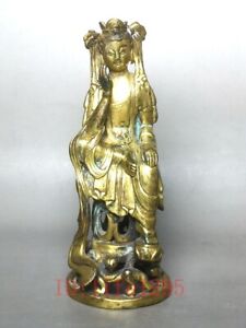 5 5 Old Chinese Song Dynasty Bronze Gild Carving Avalokitesvara Kwan Yin Statue